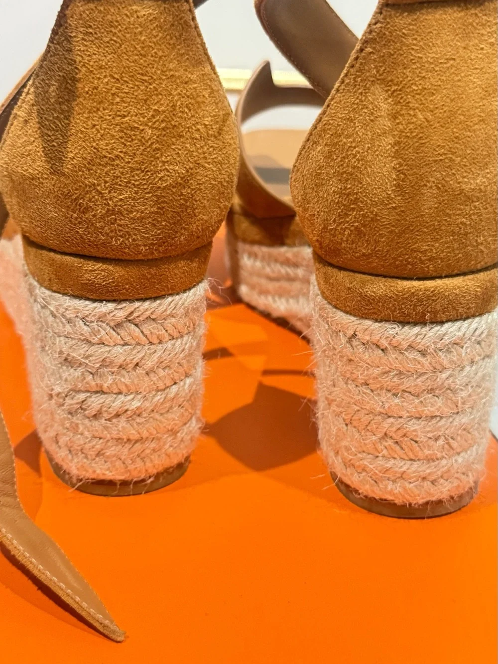 Hermes Chestnut Brown Suede Wedge Sandals with Ankle Strap
